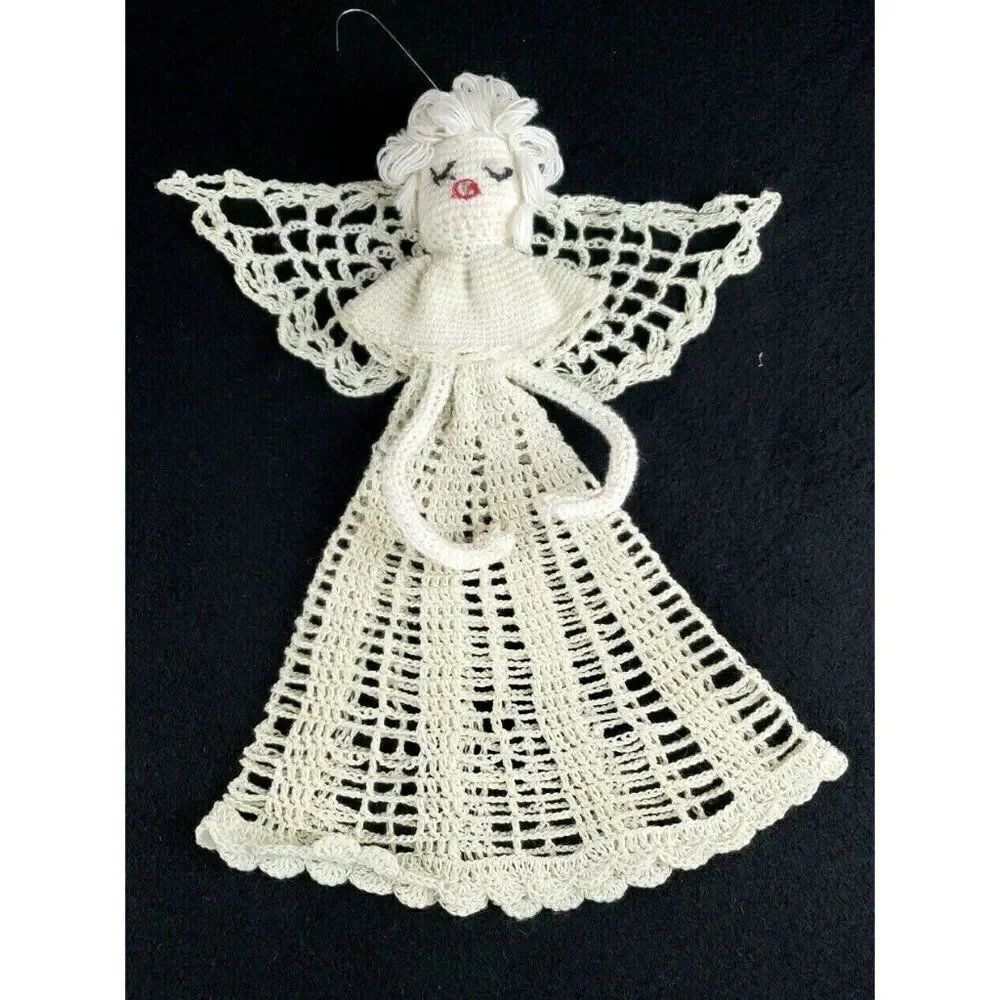 Vintage 12" Handmade Large Crochet Angel Christmas Ornament Cottagecore Country